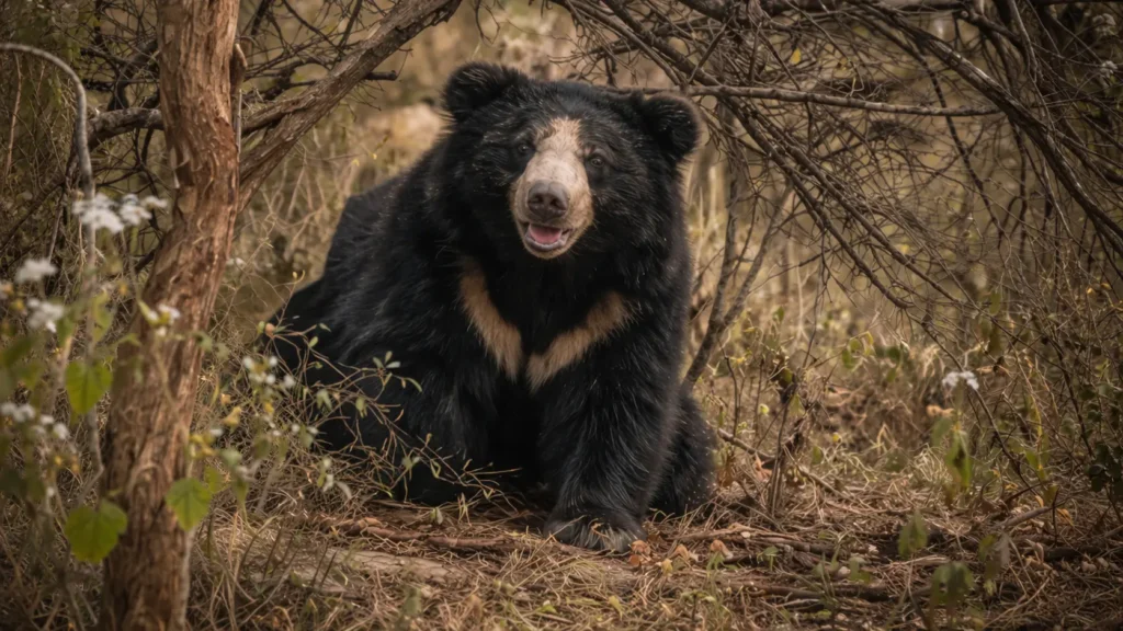 Sloth bear searching for food in Tipeshwar Wildlife Sanctuary
