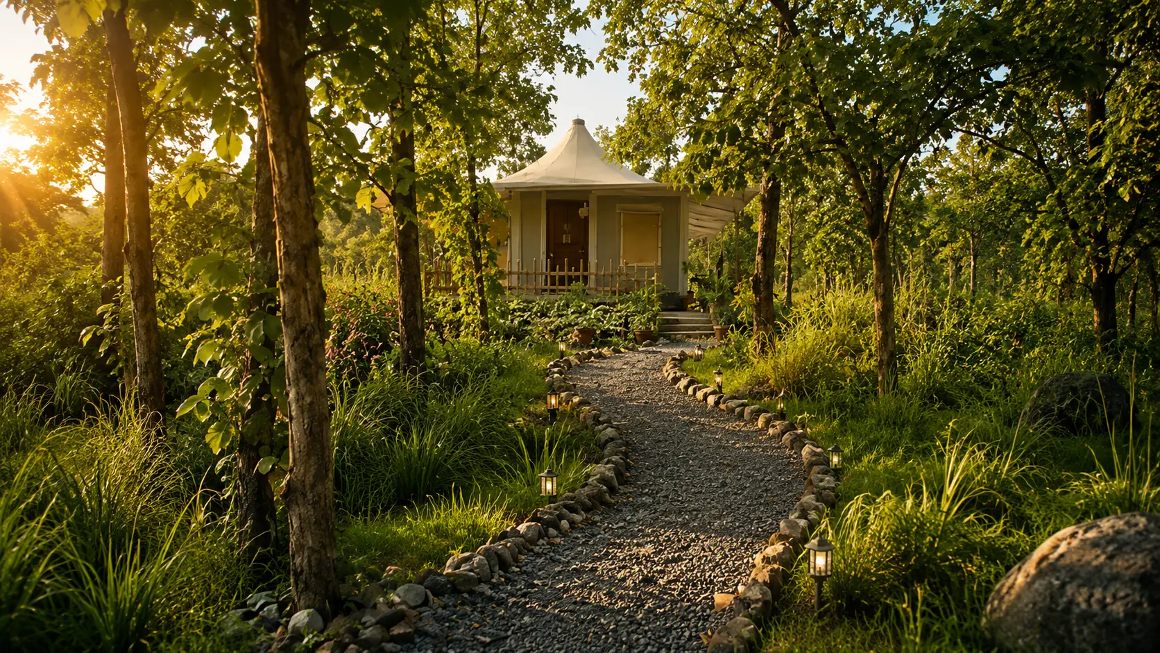 Safari booking online at luxury jungle resort with premium tent accommodations and tiger sightings