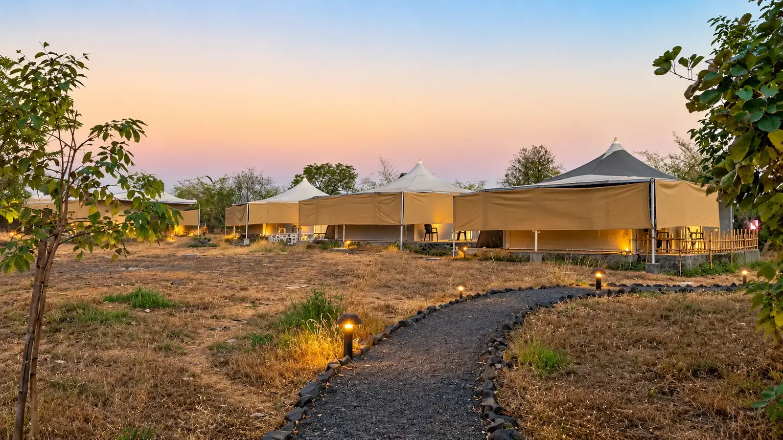 Garden path leading to the tent cottages at Avani Tiger Resorts